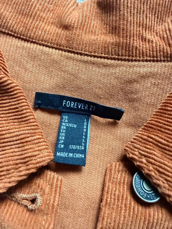 Forever 21 Light Weight Corduroy Cropped Jacket in Rust Orange 100% Cotton Large - Picture 2 of 10